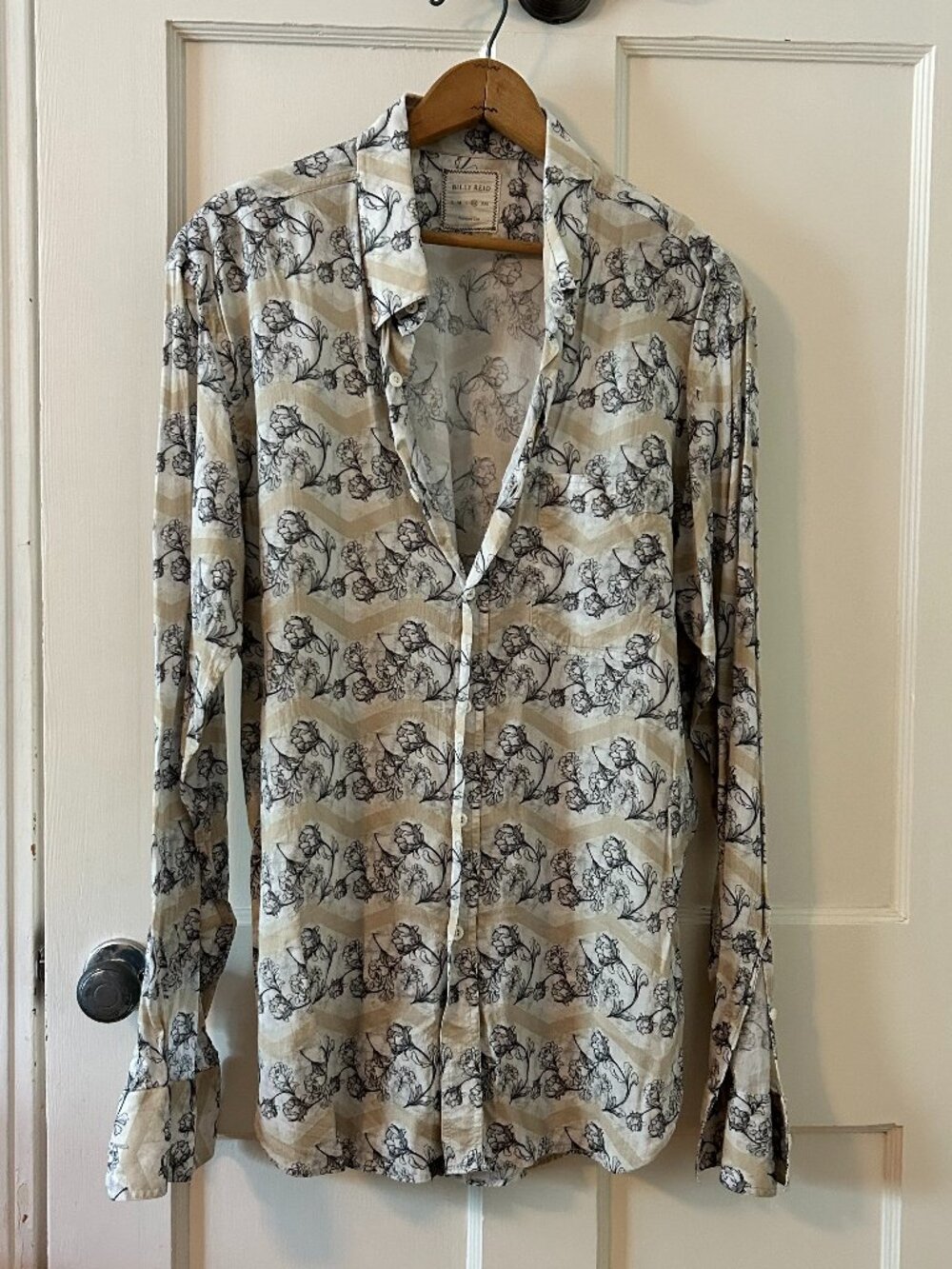 Billy Reid Italian Cotton/Viscose Floral Chevron Button Down Top, XL